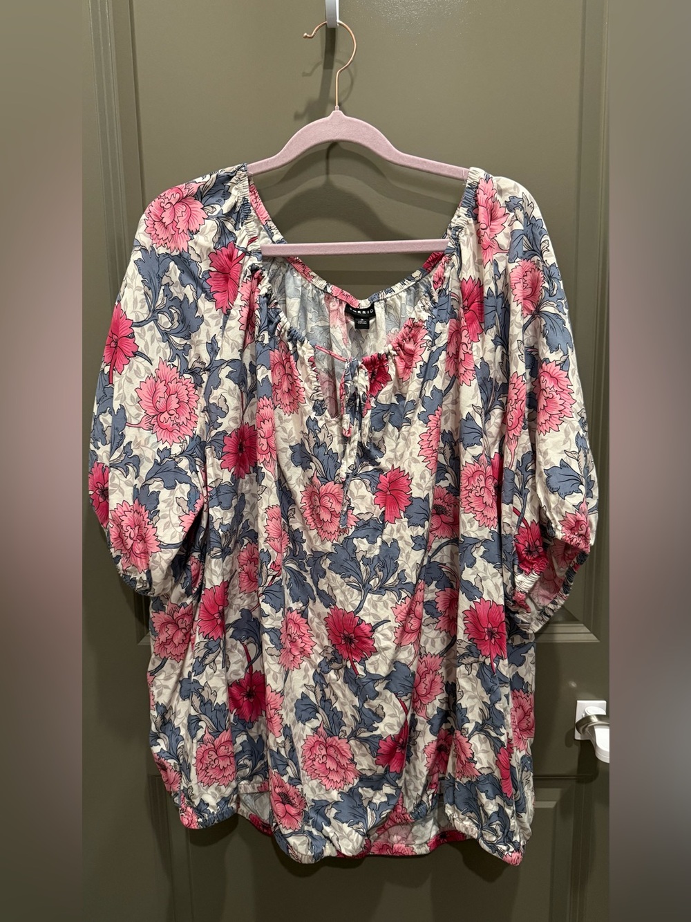 Torrid 3 Floral Peasant Blouse in Pink & Blue - Women Tops